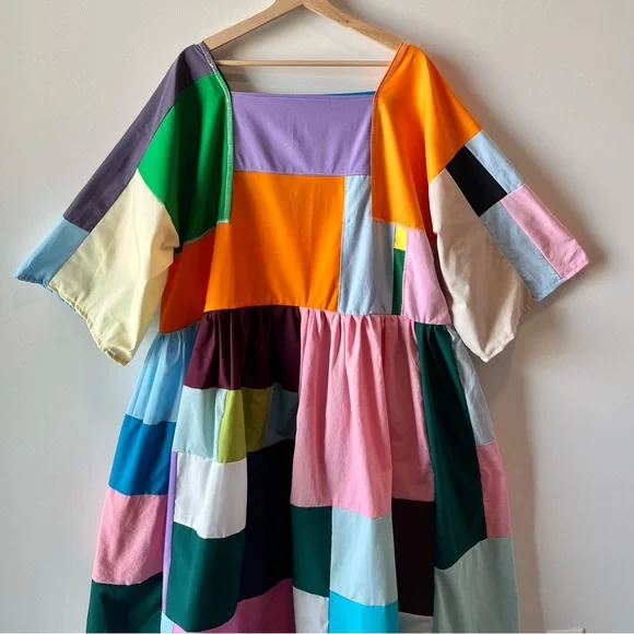 Handmade Quilted Patchwork Colorblock Dress SKU 02263 - Picture 11 of 16